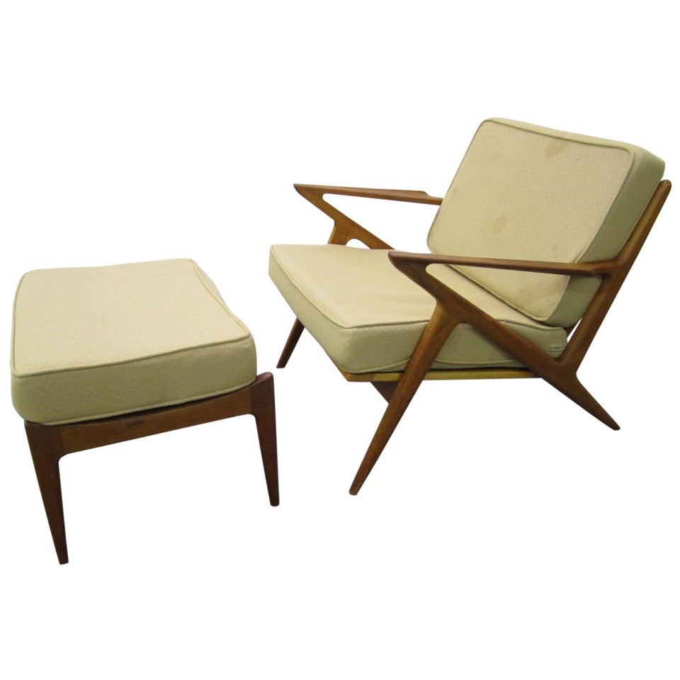 Fabulous Poul Jensen Teak Z Arm Lounge Chair Plus Ottoman Danish Mid-century Modern