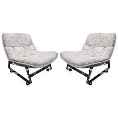 Unusual Pair Pervical Lafer Style Chrome Lounge Chairs Mid-century Danish Modern