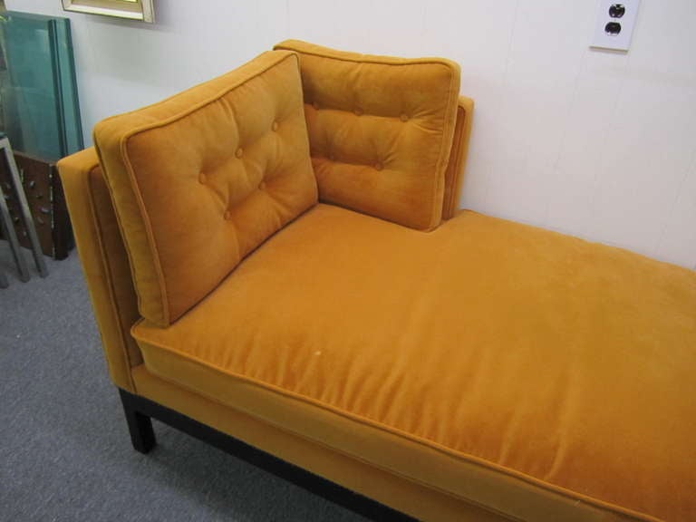 Gorgeous mid-century modern Harvey Probber tete-e tete sofa.  Sumptuously upholstered in a high end orange velvet done 20 years ago  The vintage fabric still looks great with very little wear.