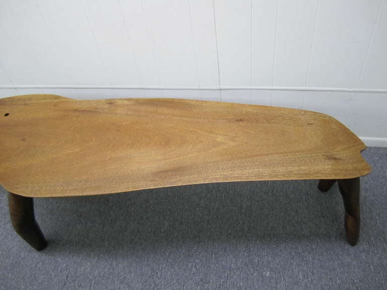 Fabulous American Craftsman Carved Free Edge Bench Mid-century Modern For Sale 3