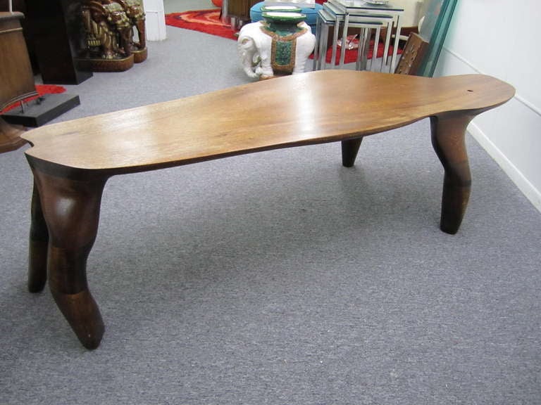 Fabulous American Craftsman Carved Free Edge Bench Mid-century Modern In Excellent Condition For Sale In Pemberton, NJ