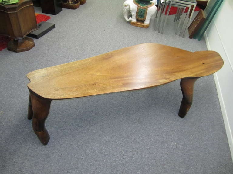 Fabulous American Craftsman Carved Free Edge Bench Mid-century Modern For Sale 4