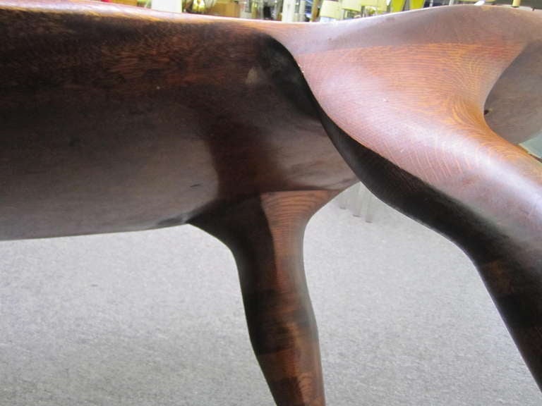 Fabulous American Craftsman Carved Free Edge Bench Mid-century Modern For Sale 1