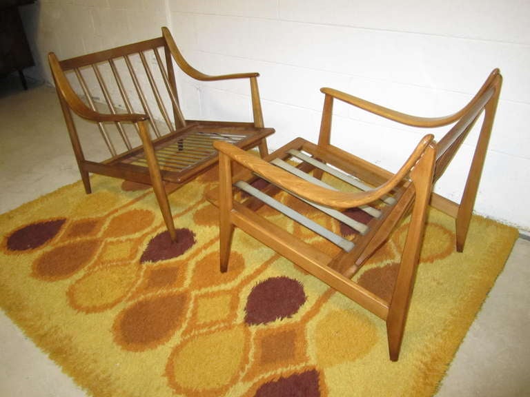 Mid-Century Modern Lovely Pair of Danish 50's Modern Light Walnut Lounge Chairs Mid-century