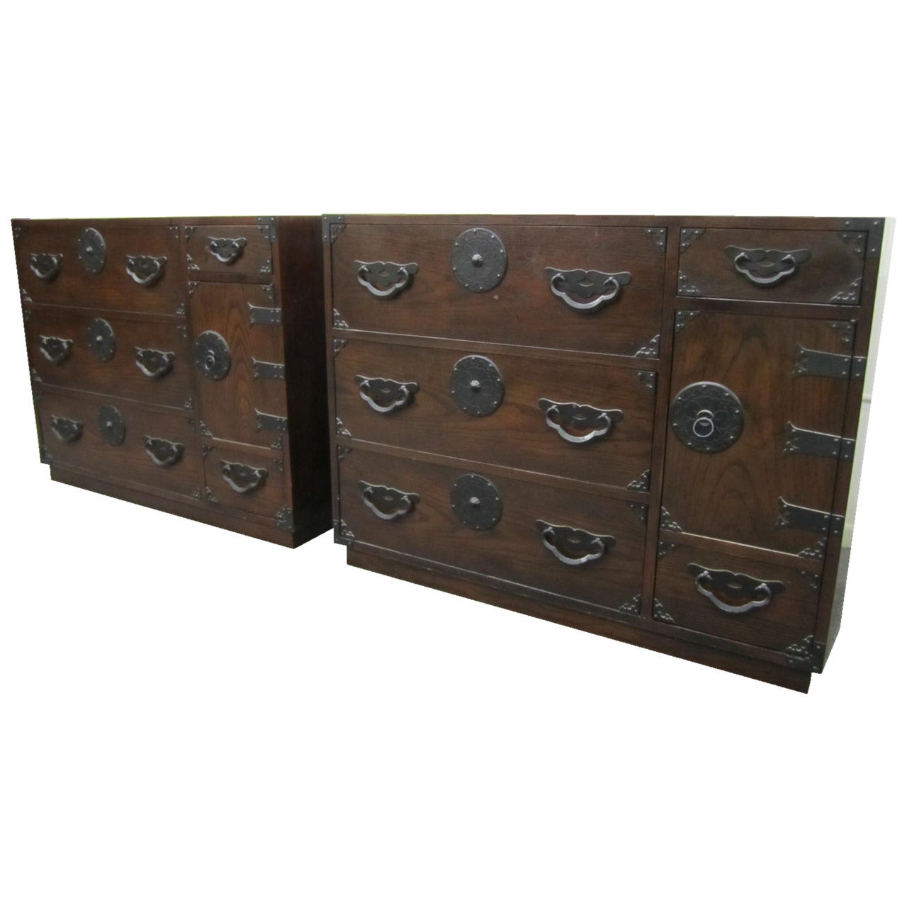 Exciting Pair of Baker Modern Asian Tansu Chest Chinoiserie Mid-Century Modern