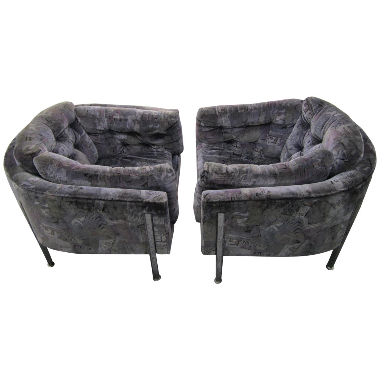 Rare Pair of Milo Baughman Barrel-Back Chrome Lounge Chairs, Mid-Century Modern