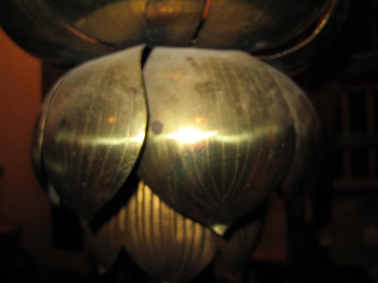 Mid-Century Modern Stunning Etched Brass Feldman Lotus Pendant Light Chandelier Mid-century Modern