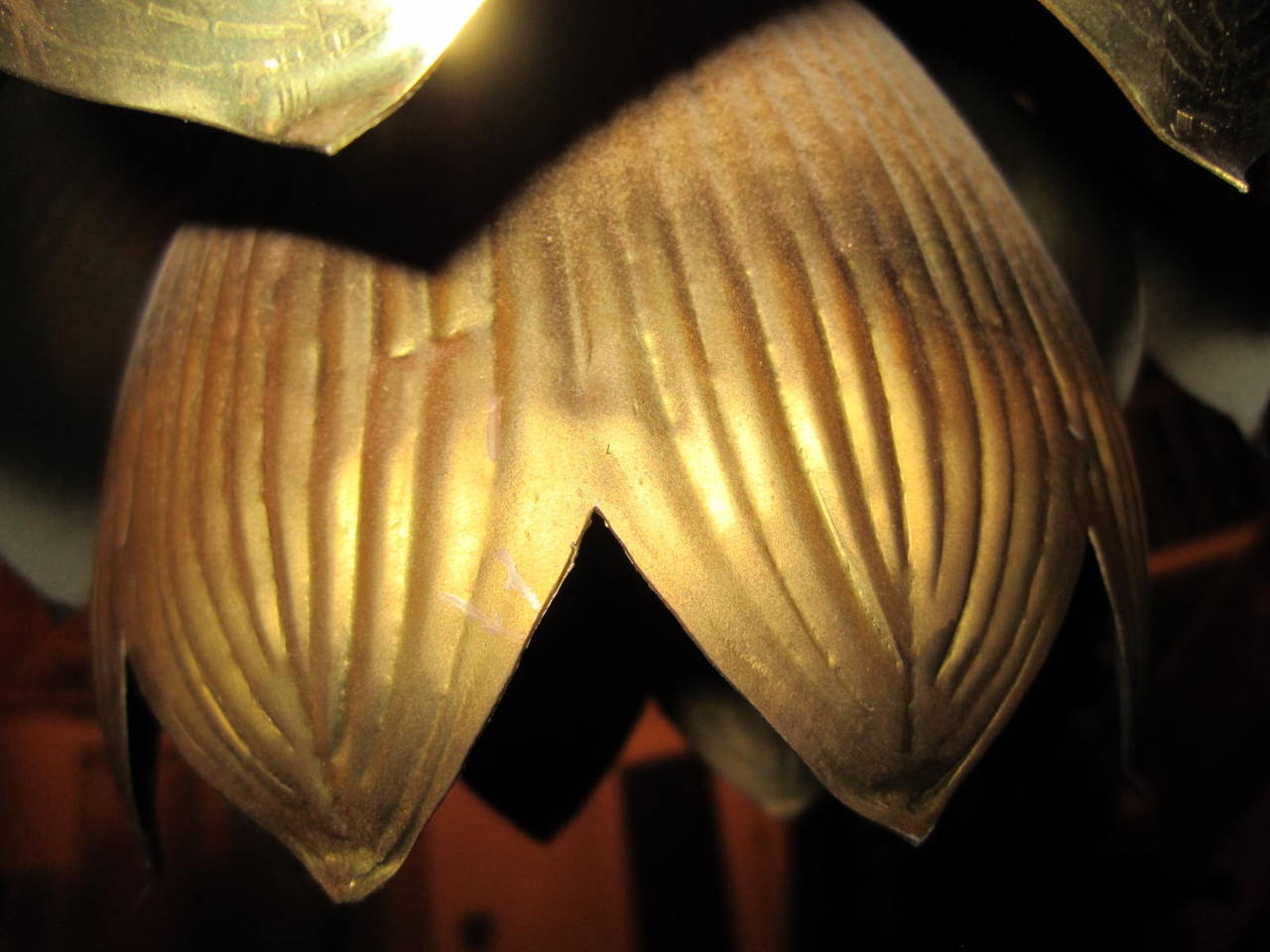 Mid-20th Century Stunning Etched Brass Feldman Lotus Pendant Light Chandelier Mid-century Modern