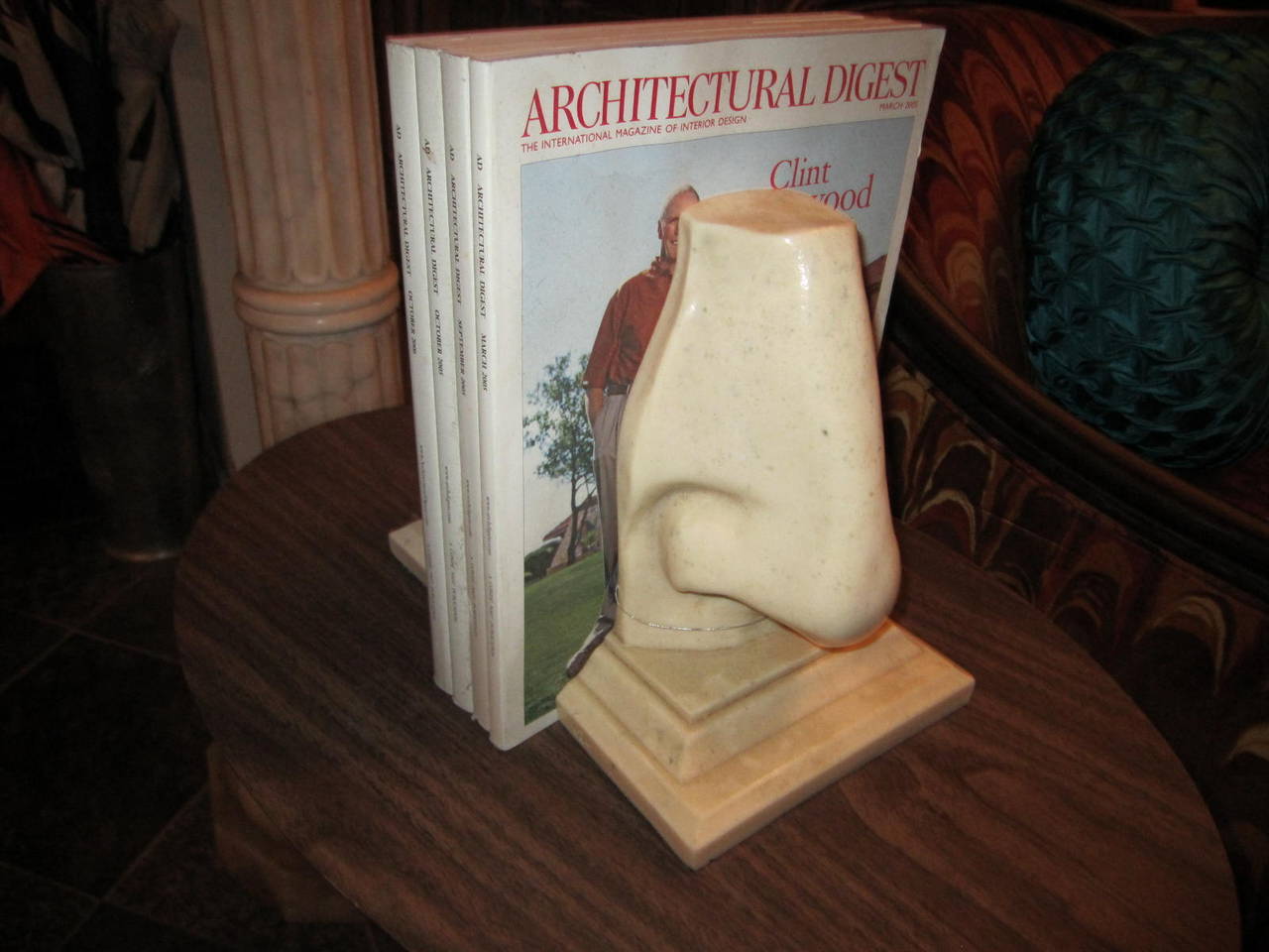 Cast Stone Unusual Pair of Italian Mid-Century Modern Oversized Nose Bookends For Sale