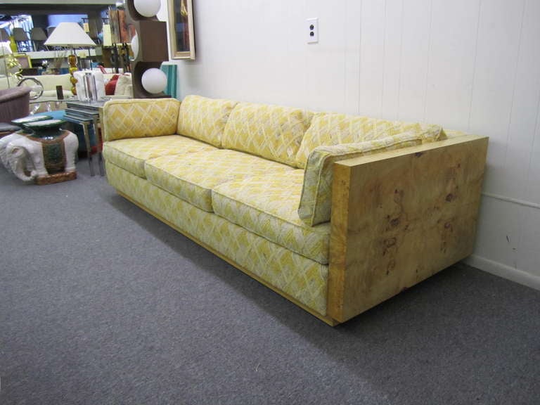 American Amazing Burlwood Olivewood Milo Baughman Style Case Sofa Mid-Century Modern For Sale