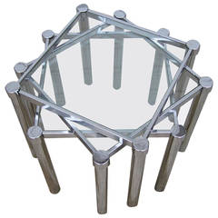 Fun Set of Milo Baughman Style Square Chrome and Glass Stacking Nesting Tables