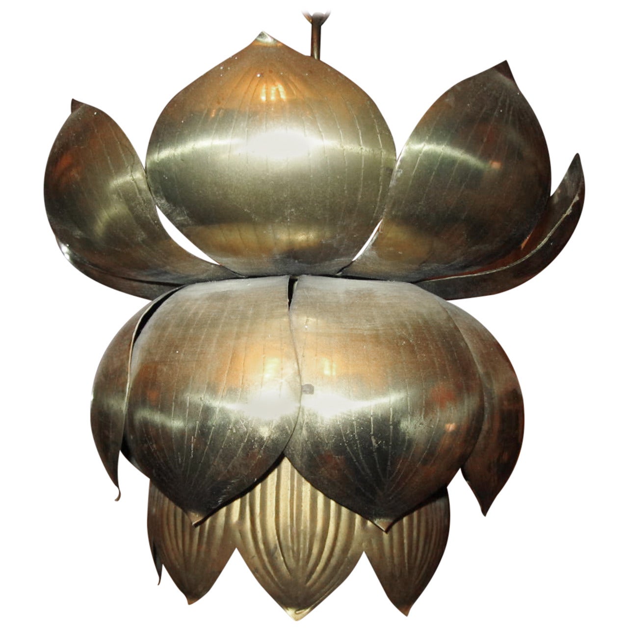 Stunning Etched Brass Feldman Lotus Pendant Light Chandelier Mid-century Modern