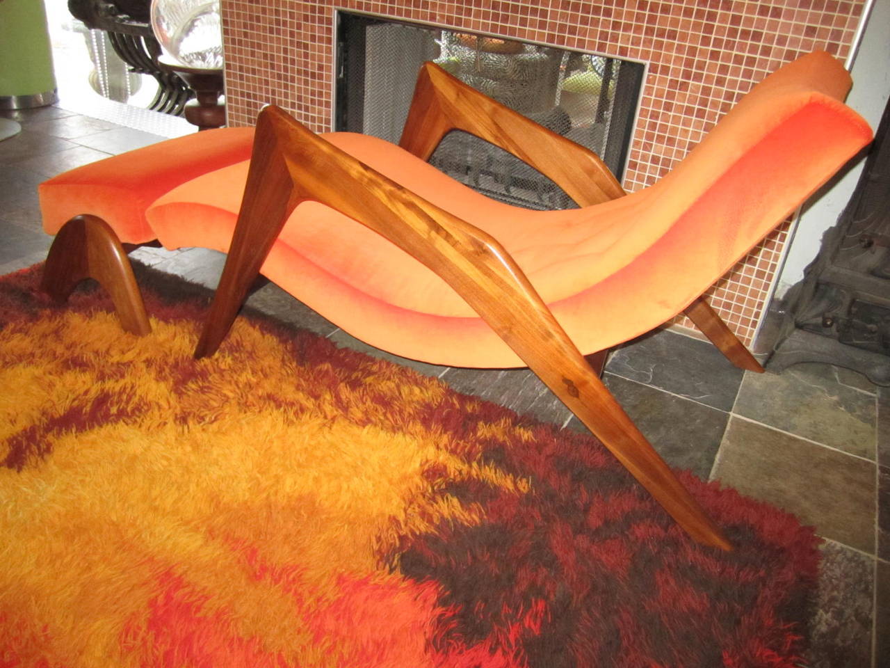 Mid-20th Century Adrian Pearsall “Grasshopper” Chaise Lounge with Ottoman for Craft Associates