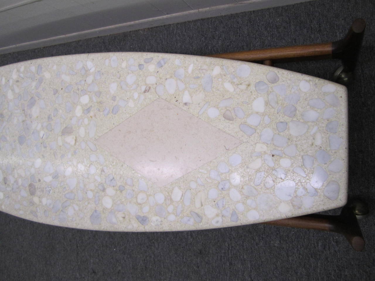 American Coffee Table w/ Terrazzo & Travertine Top on Walnut Base