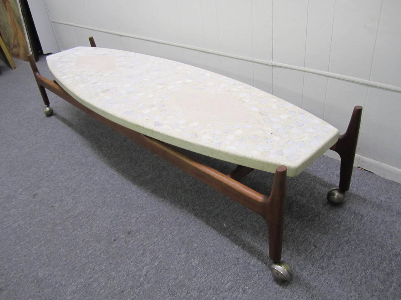 Coffee Table w/ Terrazzo & Travertine Top on Walnut Base 4