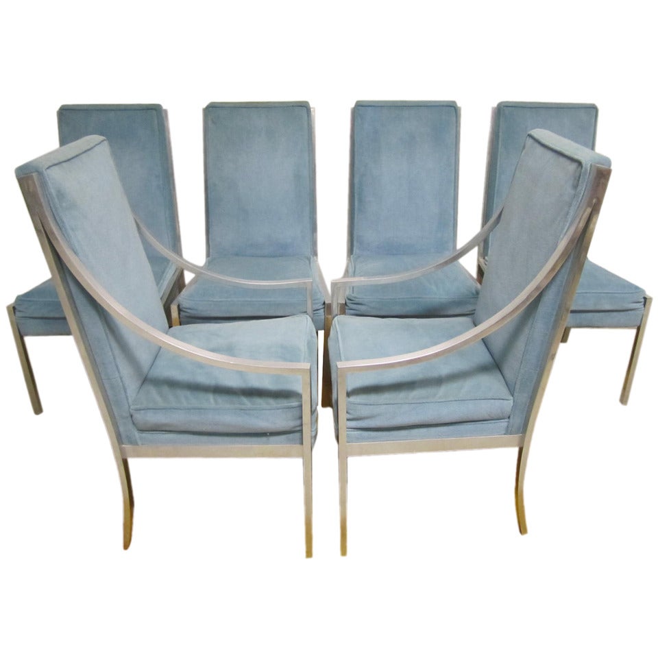 Merveilleux ensemble de 6 chaises de salle à manger en aluminium massif de style Milo Baughman, mi-siècle moderne en vente
