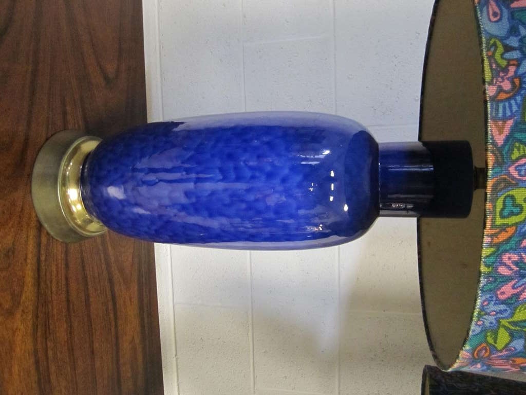 Mid-Century Modern Gorgeous Pair of Cobalt Blue Ceramic Drip Glaze Lamps Mid-century Modern For Sale