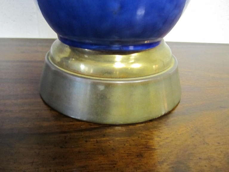 American Gorgeous Pair of Cobalt Blue Ceramic Drip Glaze Lamps Mid-century Modern For Sale