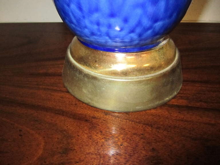 Gorgeous Pair of Cobalt Blue Ceramic Drip Glaze Lamps Mid-century Modern For Sale 1