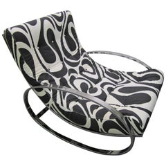 Eccitante dondolo ovale cromato in stile Milo Baughman, tessuto Panton, metà del secolo scorso