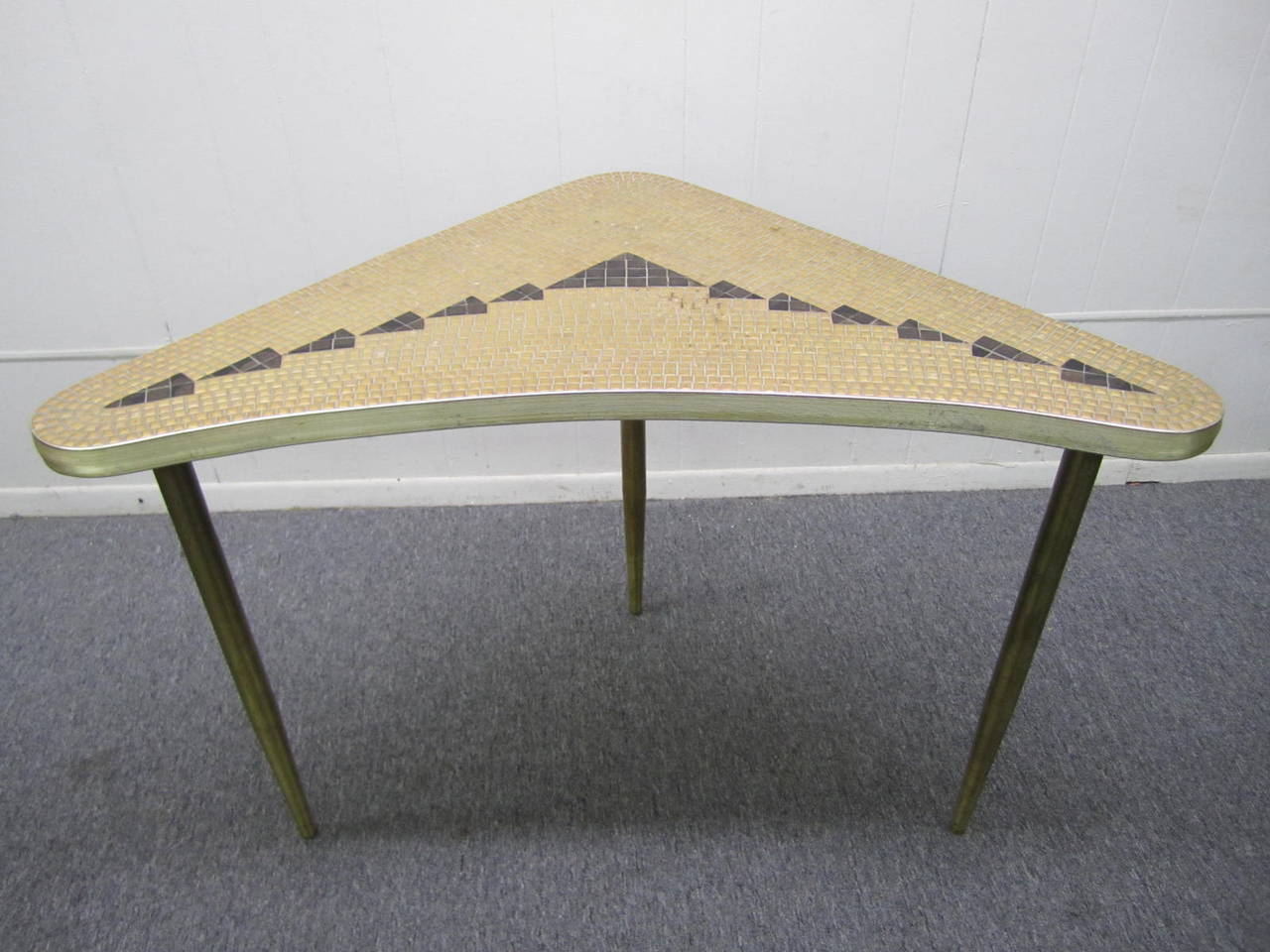 Fun Mid-century Modern Boomerang Shaped Gold Mosaic Tile Top Coffee Table 1