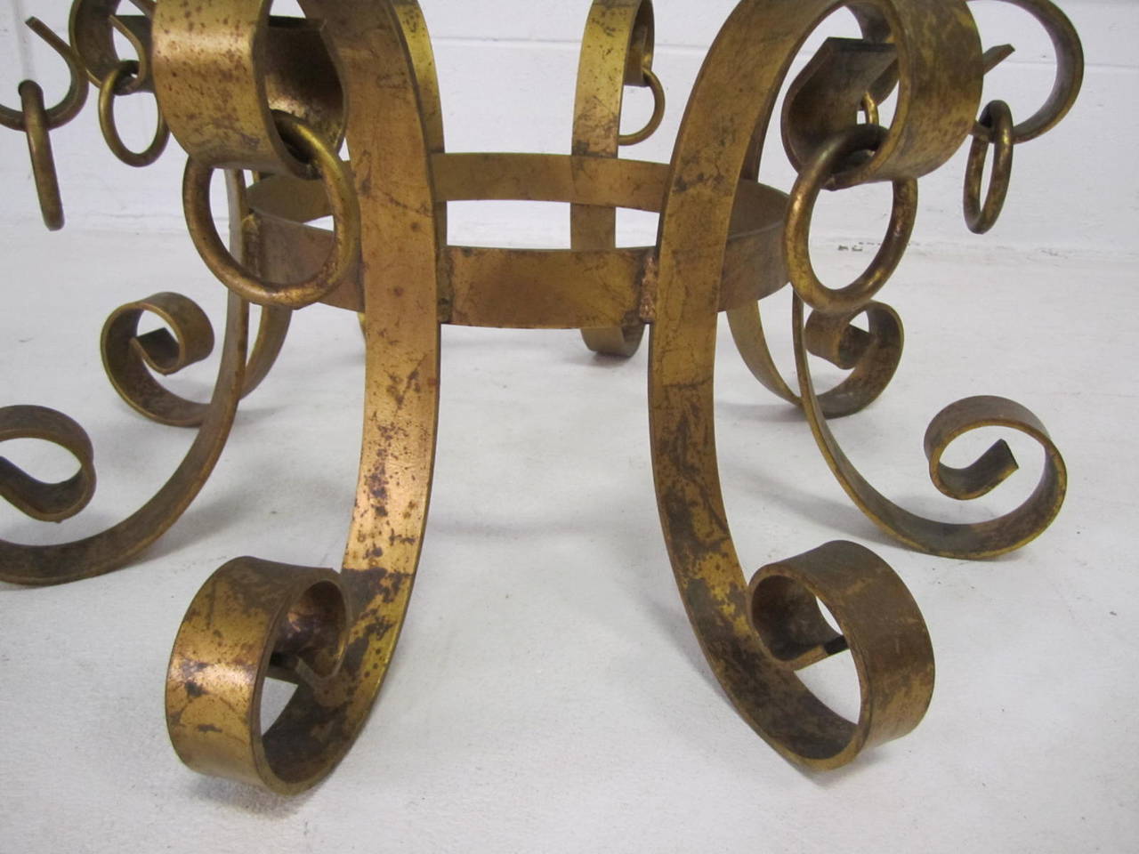 Gilt Beautiful Gilded Iron Scroll Coffee Table Hollywood Regency Modern For Sale