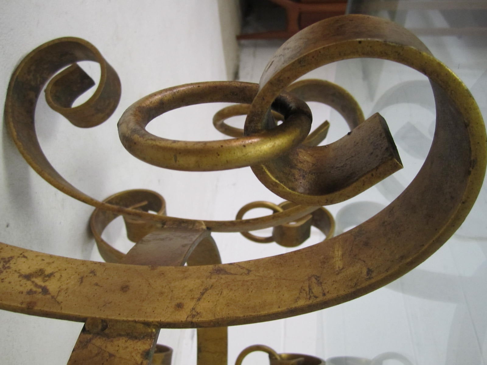 Glass Beautiful Gilded Iron Scroll Coffee Table Hollywood Regency Modern For Sale