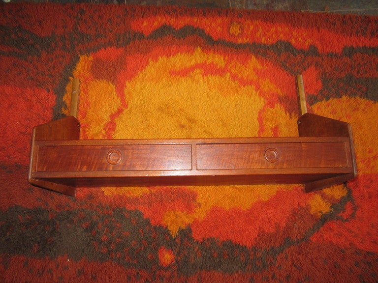 Danish Modern Teak 2 Drawer Hanging Wall Shelf Mid-century