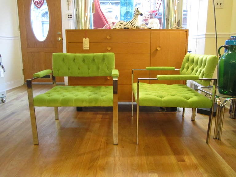 Mid-Century Modern Superbe paire de chaises de bar plates chromées matelassées de Baughman, de style moderne du milieu du siècle dernier en vente
