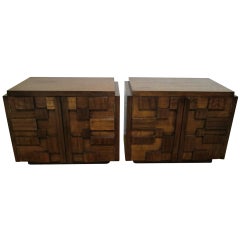 Two Paul Evans Inspired Brutalist Mosaic Night Stands from Lane