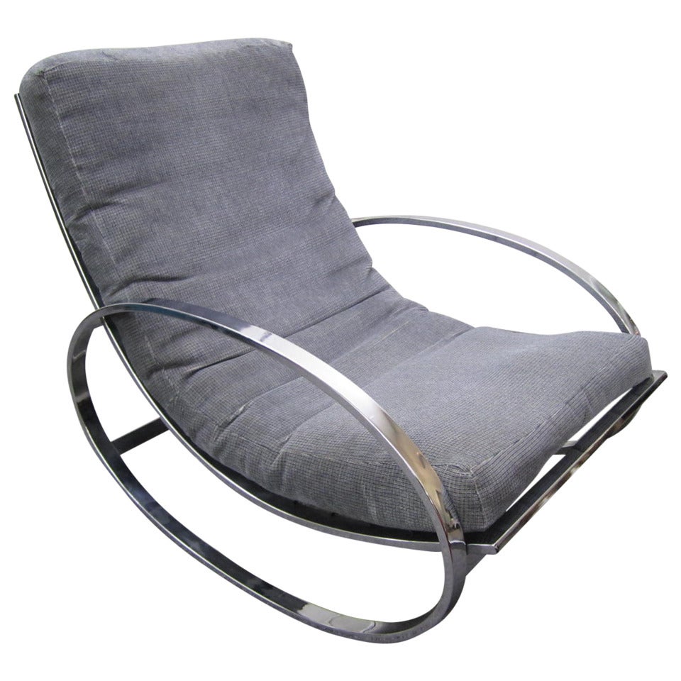 Fabulous Milo Baughman Style Chrome Oval Rocking Chair, Mid-Century Modern