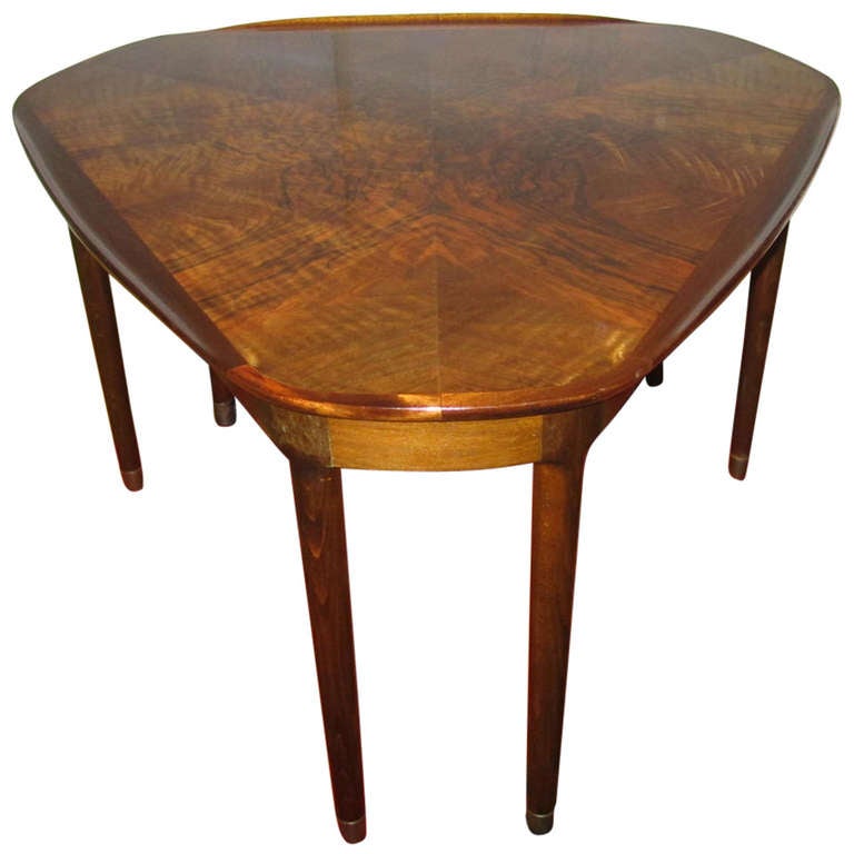 Gorgeous Danish Modern Burled Walnut Triangular Side Table Mid-Century