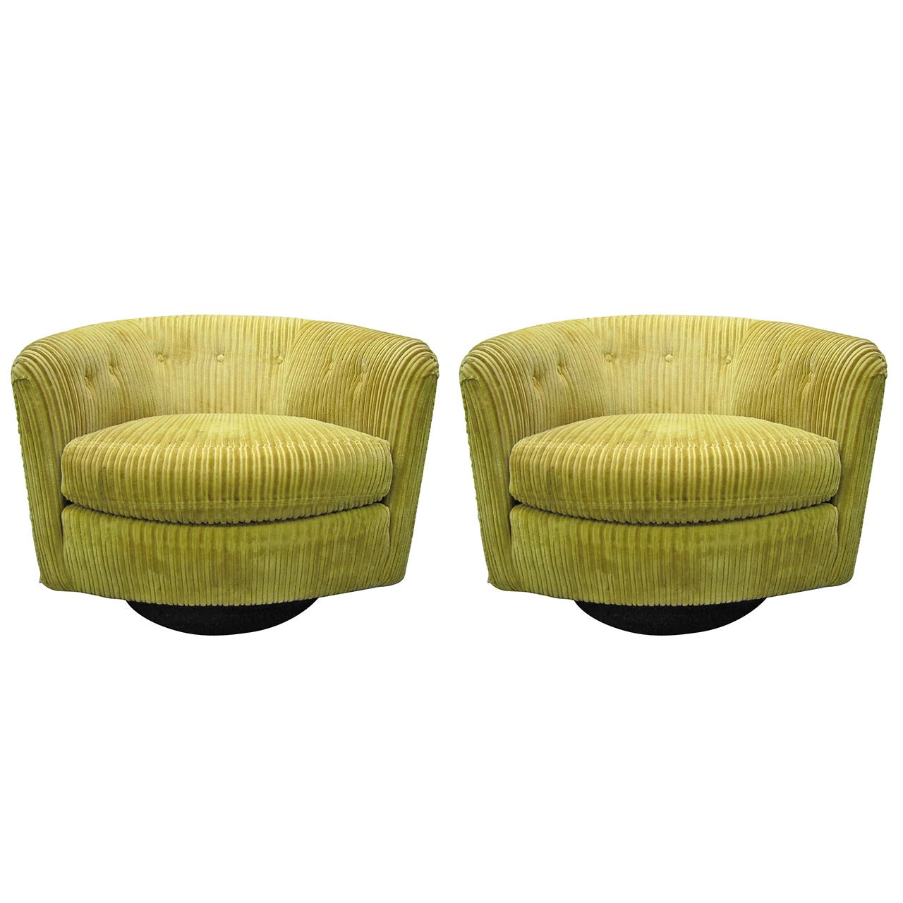 Wonderful Pair Milo Baughman style Swivel Barrel Back Tub Chairs Mid-century
