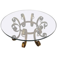 Beautiful Gilded Iron Scroll Coffee Table Hollywood Regency Modern