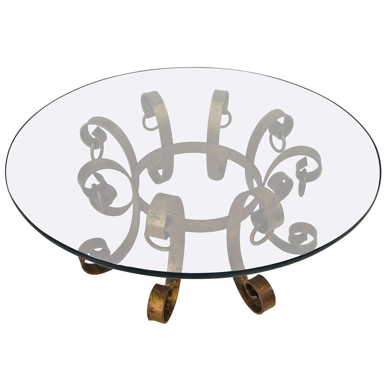 Beautiful Gilded Iron Scroll Coffee Table Hollywood Regency Modern For Sale