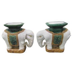 Fabulous Pair of Terra Cotta Glazed Elephant Garden Stools Tables Regency Modern