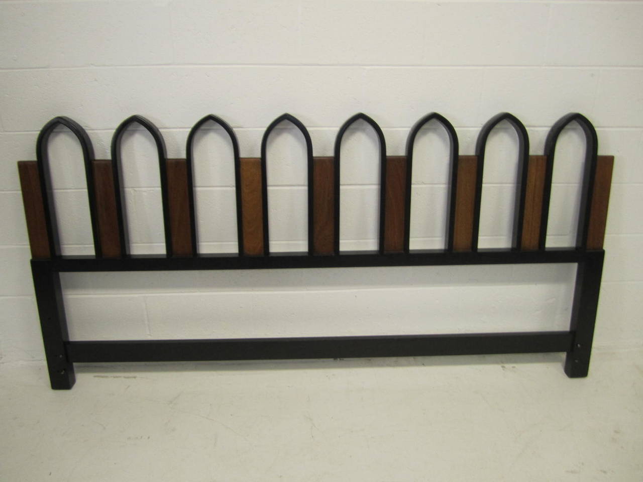 Stunning Cathedral Style Ebonized Kingsize Headboard, Mid-Century Modern