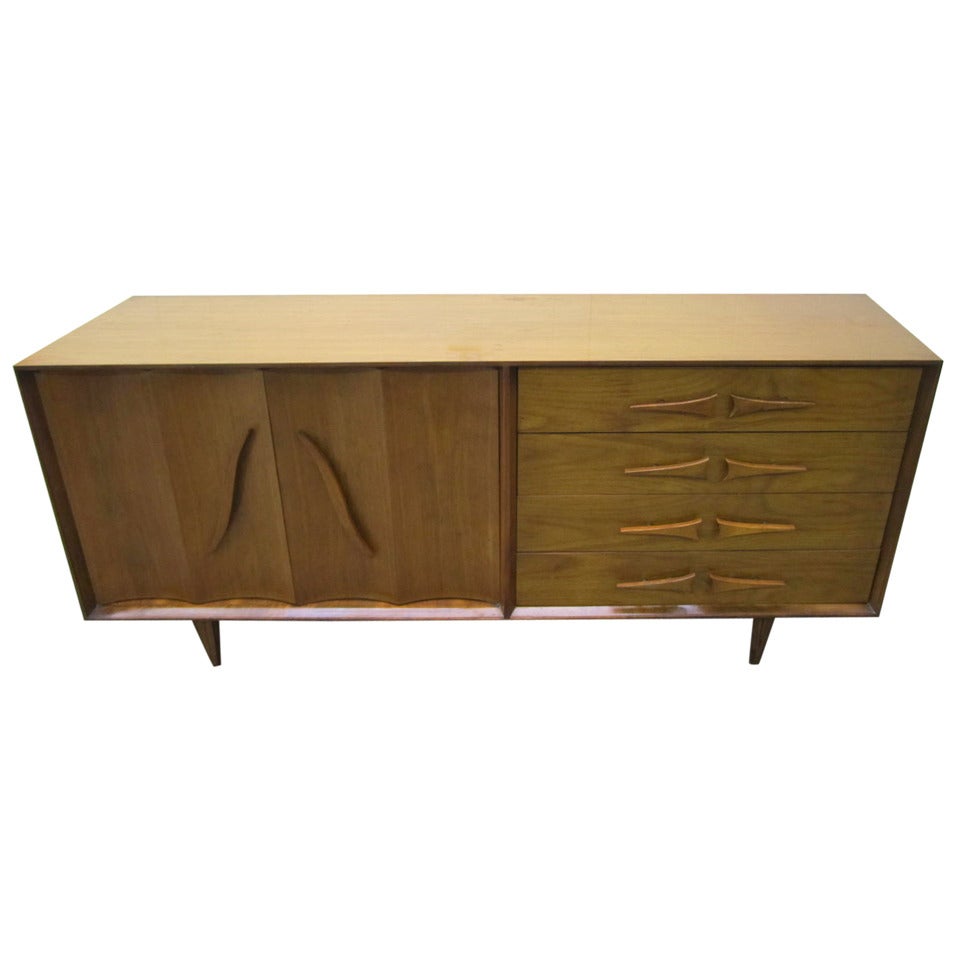 Lovely Sculptural Walnut Credenza American Mid Century Modern For Sale