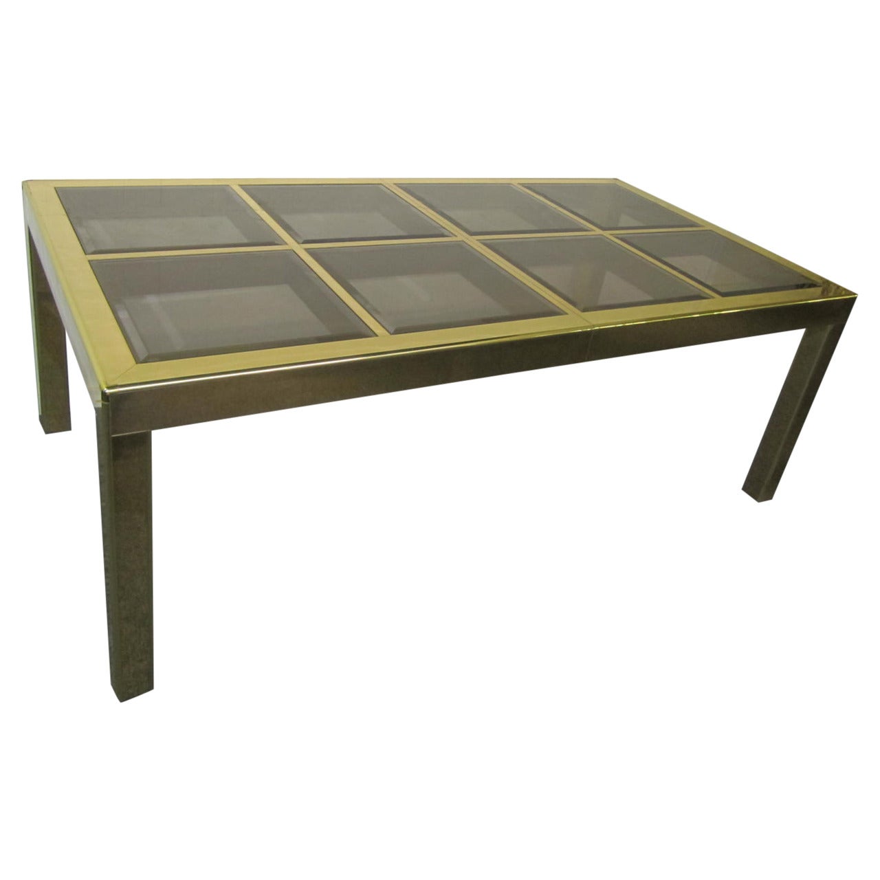 Mastercraft Brass Dining Table with Bevelled Glass Insets Regency Modern