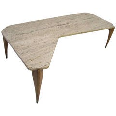 Sensational Italian Gio Ponti Style Travertine Boomerang Coffee Table, Modern