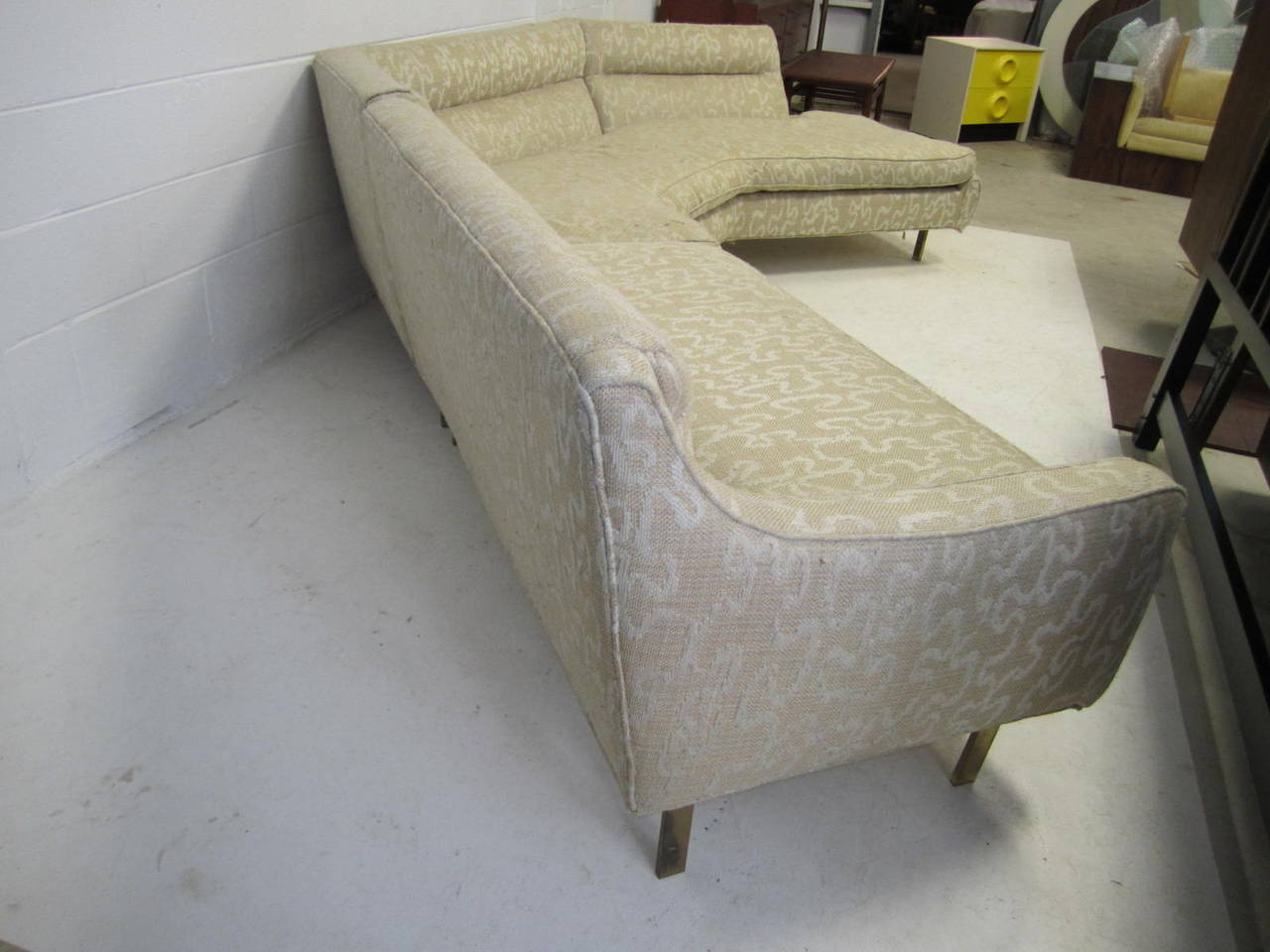 Mid-20th Century Stunning Harvey Probber Style Two-Piece Sectional Sofa with Solid Bronze Legs For Sale