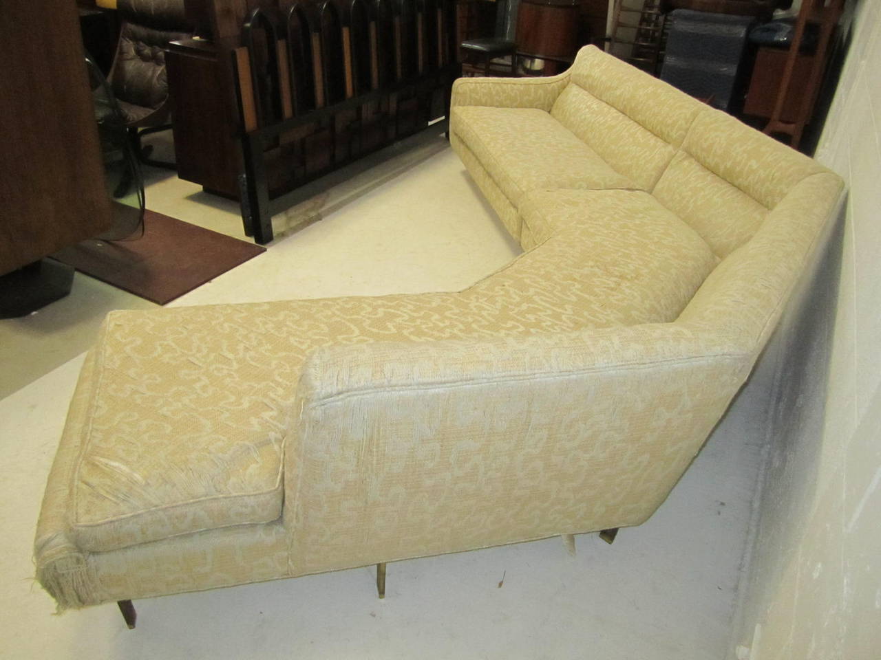 American Stunning Harvey Probber Style Two-Piece Sectional Sofa with Solid Bronze Legs For Sale