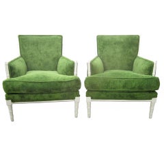 Stunning Pair Of Faux Bamboo Upholstered Lounge Chairs Regency Modern