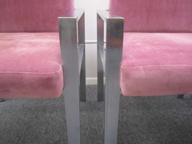 Aluminium Ensemble de quatre fauteuils de salle à manger en aluminium de style Harvey Probber, mi-siècle moderne en vente