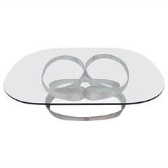 Vintage Large-Scale Chrome Ribbon Coffee Table, Mid-Century Modern