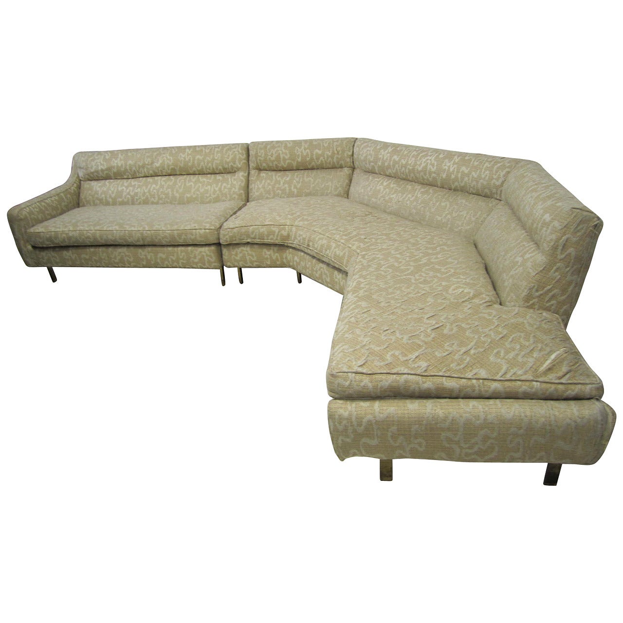 Stunning Harvey Probber Style Two-Piece Sectional Sofa with Solid Bronze Legs