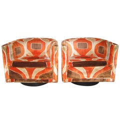 Pair Milo Baughman Style Swivel Tub Chairs