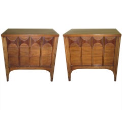 Pair Of Kent Coffey Perspecta Walnut And Rosewood Night Tables Mid-century