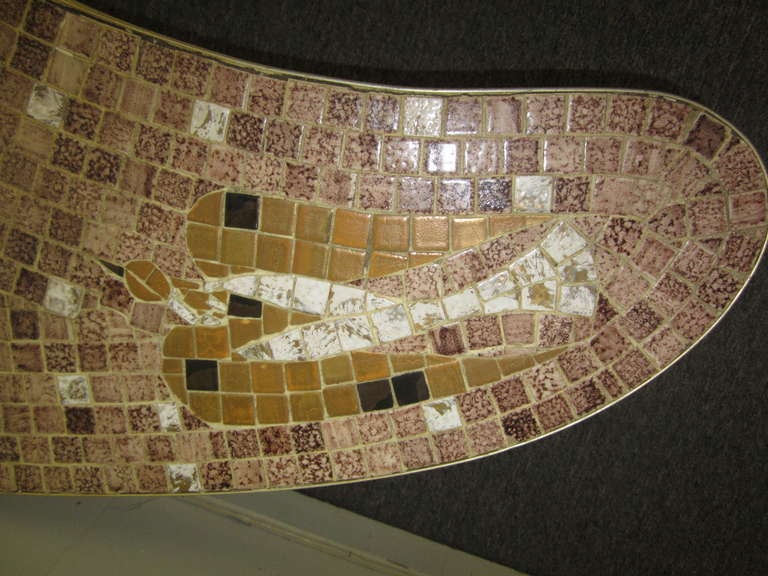 Mid-Century Modern Gorgeous Brass Kidney Shaped Tile Top Coffee Table Mid-century Modern