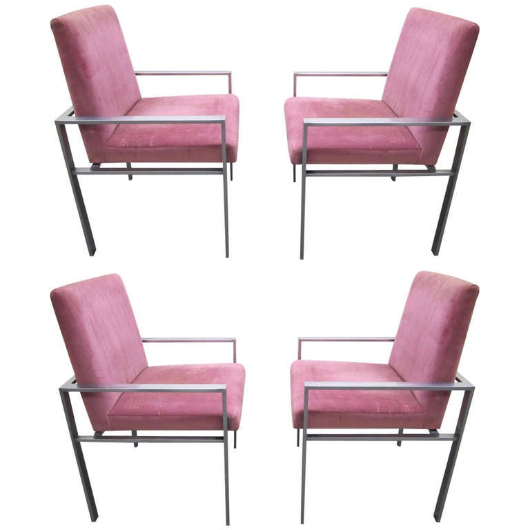 Ensemble de quatre fauteuils de salle à manger en aluminium de style Harvey Probber, mi-siècle moderne